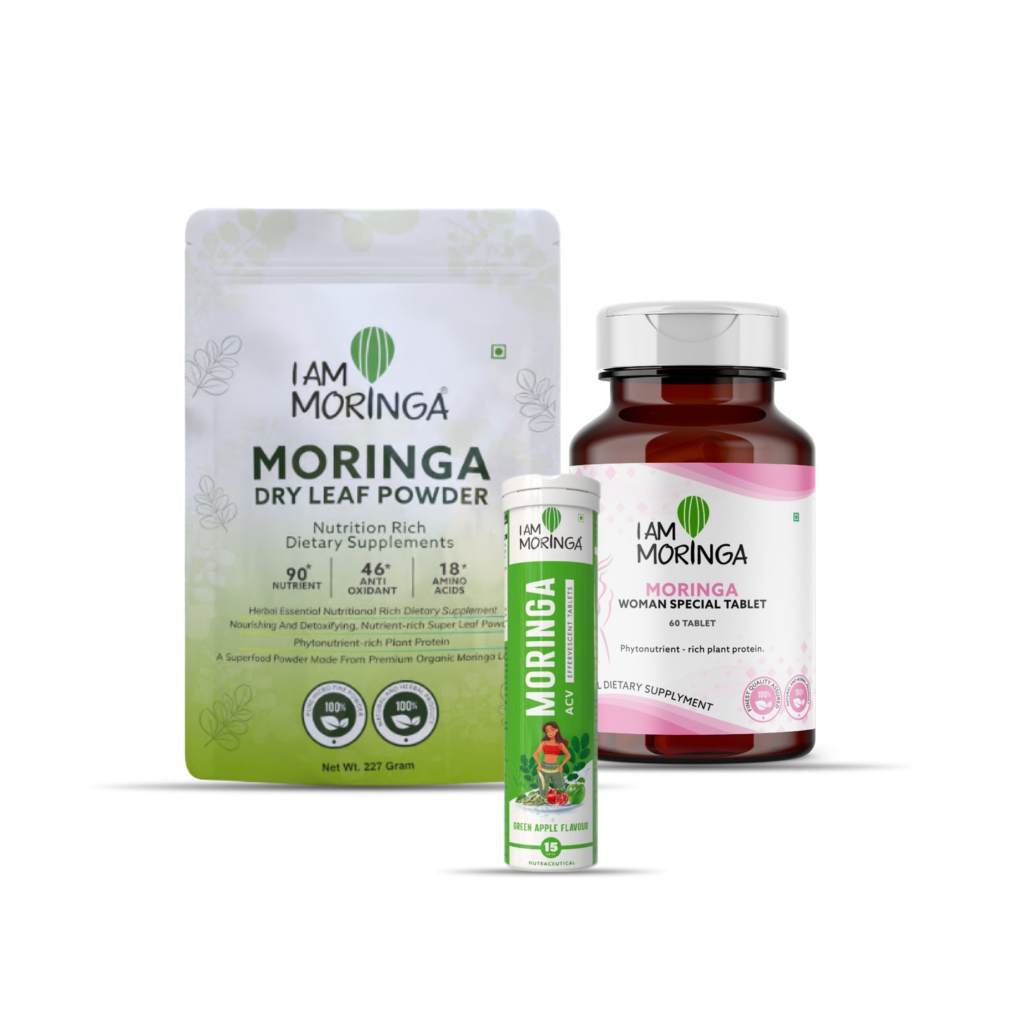 Moringa Leaf Powder 227 Gram + Moringa Effervescent Tablet  + Moringa Women Special 60 Tablet