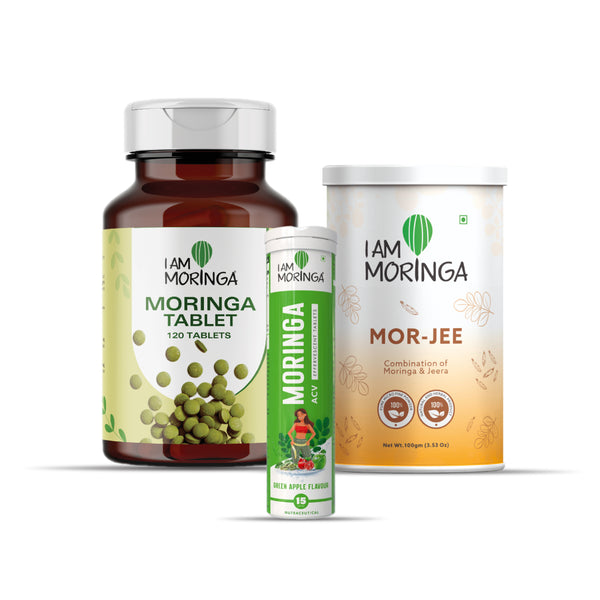 Moringa Tablet uncoated 120  + Moringa Effervescent Tablet + Mor Jee 100 Gram